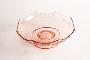 DEPRESSION GLASS - PINK FOOTED OCTAGON FRUIT BOWL