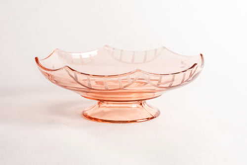DEPRESSION GLASS - PINK FOOTED OCTAGON FRUIT BOWL