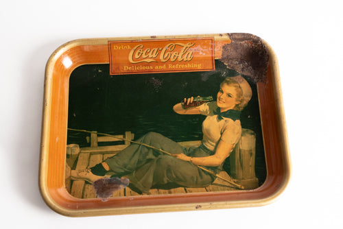 COCA COLA TRAY - SAILOR GIRL FISHING
