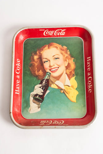 COCA COLA TRAY - RED HEADED LADY WITH YELLOW SCARF
