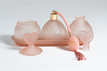 PALE PINK SWIRLED SATIN GLASS VANITY SET