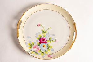 NIPPON CAKE PLATE WITH PINK AND BLUE ROSES