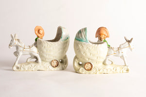 COLONIAL BOY & GIRL WITH DONKEY AND BABY CARRIAGE - PORCELAIN SET