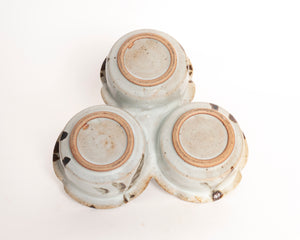 THREE COMPARTMENT STONEWARE CONDIMENT DISH