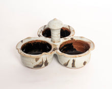 THREE COMPARTMENT STONEWARE CONDIMENT DISH