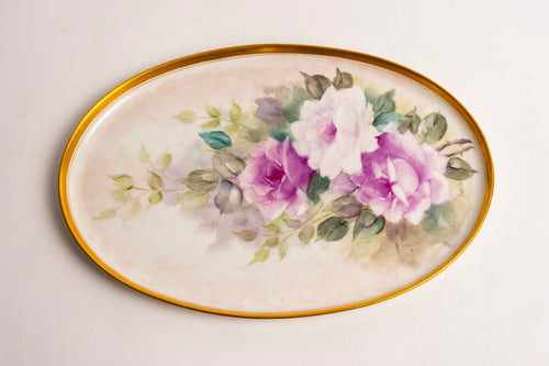 OVAL PORCELAIN FLORAL VANITY/DRESSER TRAY