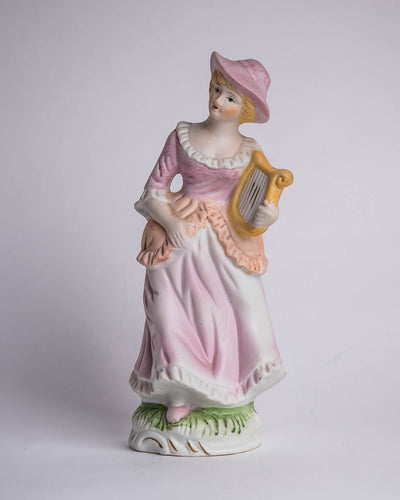 COLONIAL WOMAN WITH HARP - BISQUE