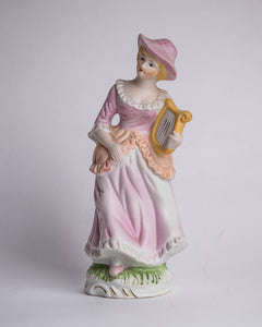 COLONIAL WOMAN WITH HARP - BISQUE