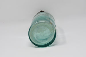 VINTAGE 9 1/2 INCH GREEN GLASS BOTTLE WITH UNUSUAL SWING TOP METAL STOPPER