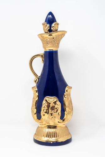 VINTAGE JIM BEAM GOLD & DARK BLUE WHISKEY DECANTER
