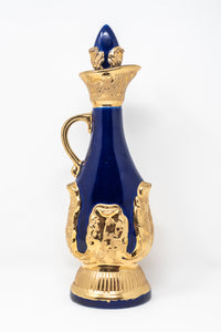 VINTAGE JIM BEAM GOLD & DARK BLUE WHISKEY DECANTER